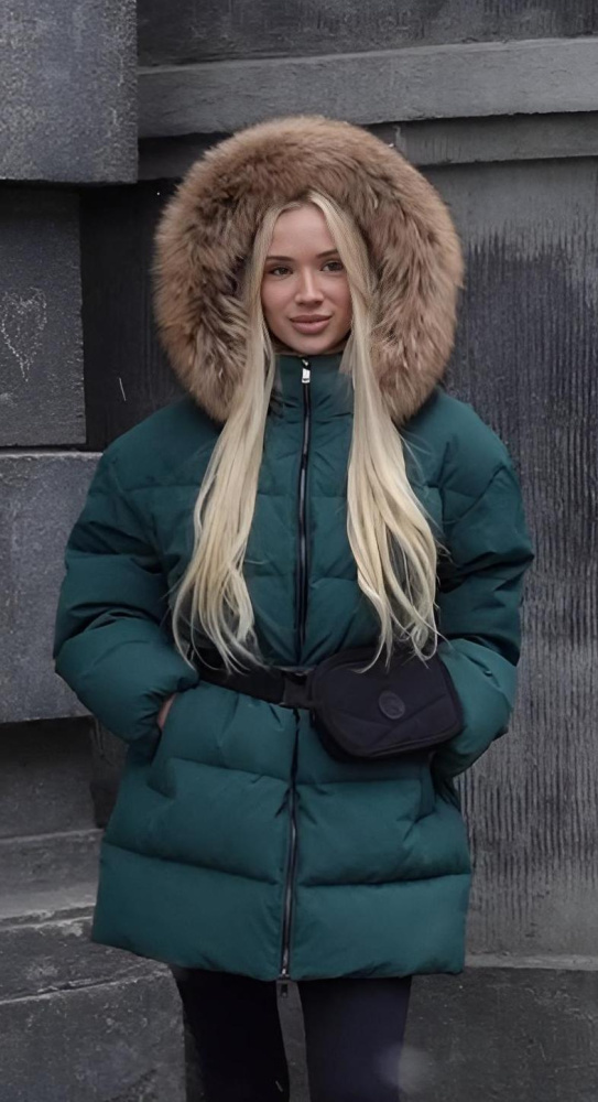 Пуховик женский зимний с мехом CRUSH Изумрудный