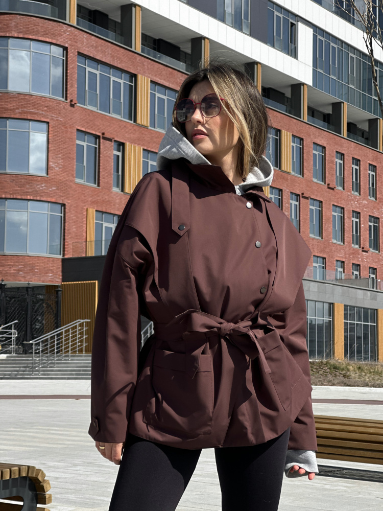 Тренч укороченный женский - Шоколад