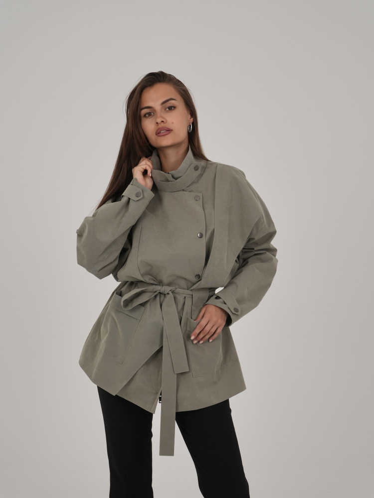 Тренч укороченный женский - Олива