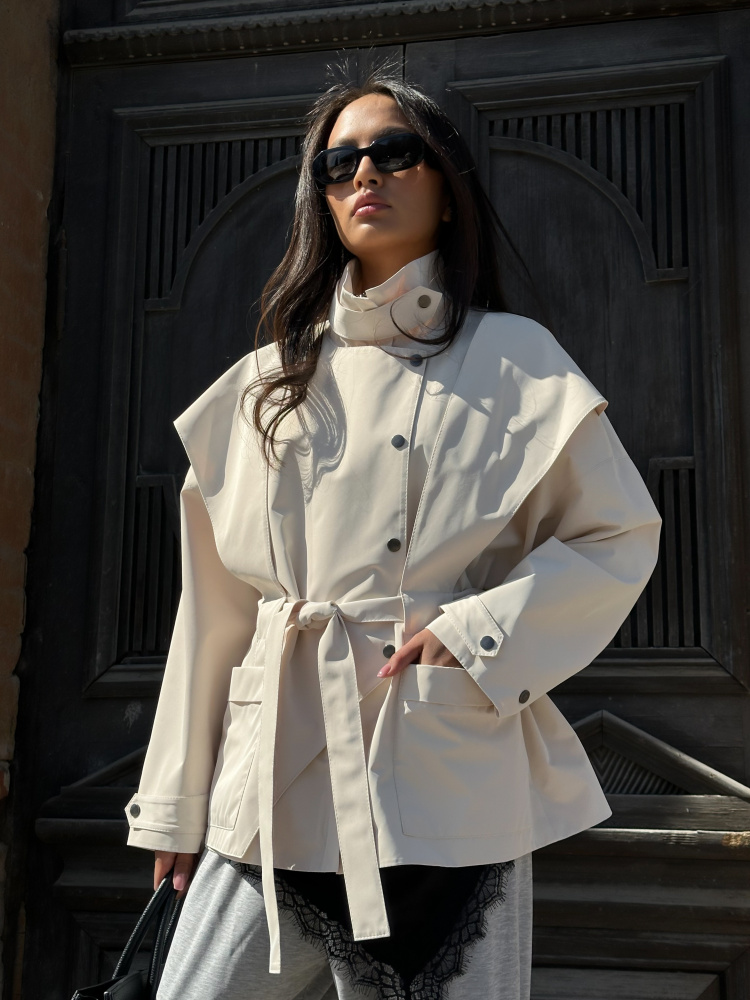 Тренч укороченный женский - Молочный