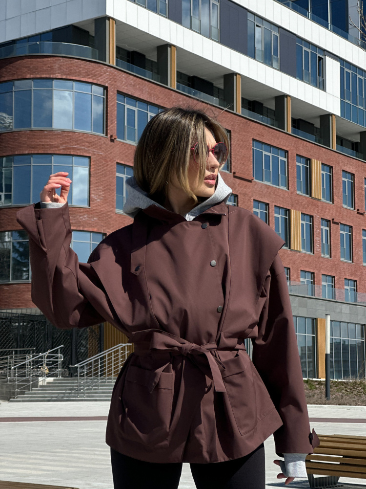 Тренч укороченный женский - Шоколад