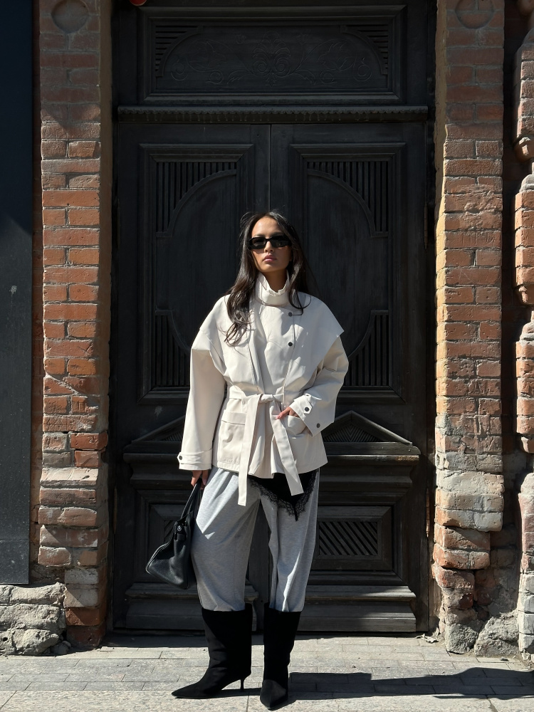 Тренч укороченный женский - Молочный