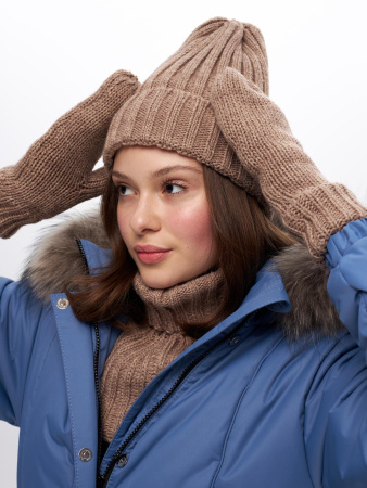 Комплект 3 в 1 на флисе (шапка + манишка + варежки) Капучино (КВ)