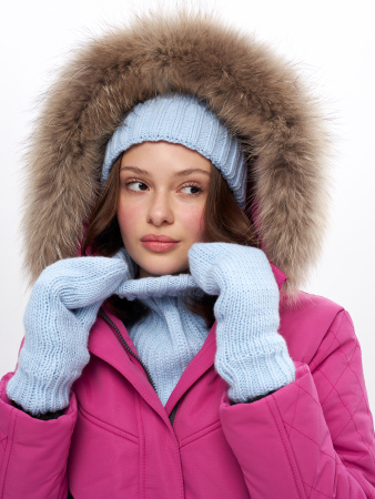 Комплект 3 в 1 на флисе (шапка + манишка + варежки) Голубой(КВ)