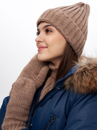 Комплект 3 в 1 на флисе (шапка + манишка + варежки) Капучино (КВ)
