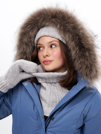 Комплект 3 в 1 на флисе (шапка + манишка + варежки) Серебро (КВ)