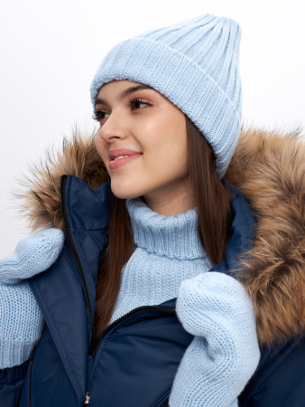 Комплект 3 в 1 на флисе (шапка + манишка + варежки) Голубой(КВ)